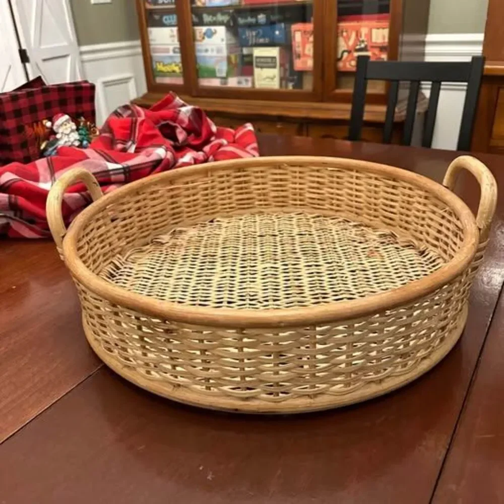 Rattan Woven Basket With Handles Circular Tray